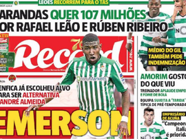 Benfica tentará contratar Emerson. Record