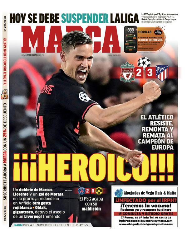 Les Unes des journaux sportifs en Espagne du 12 mars 2020  BeSoccer