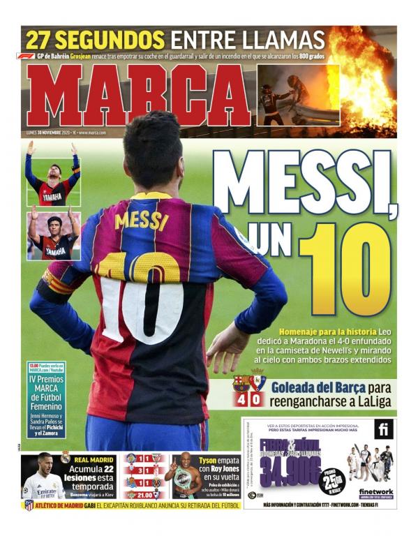 Les Unes des journaux sportifs en Espagne du 30 novembre 2020