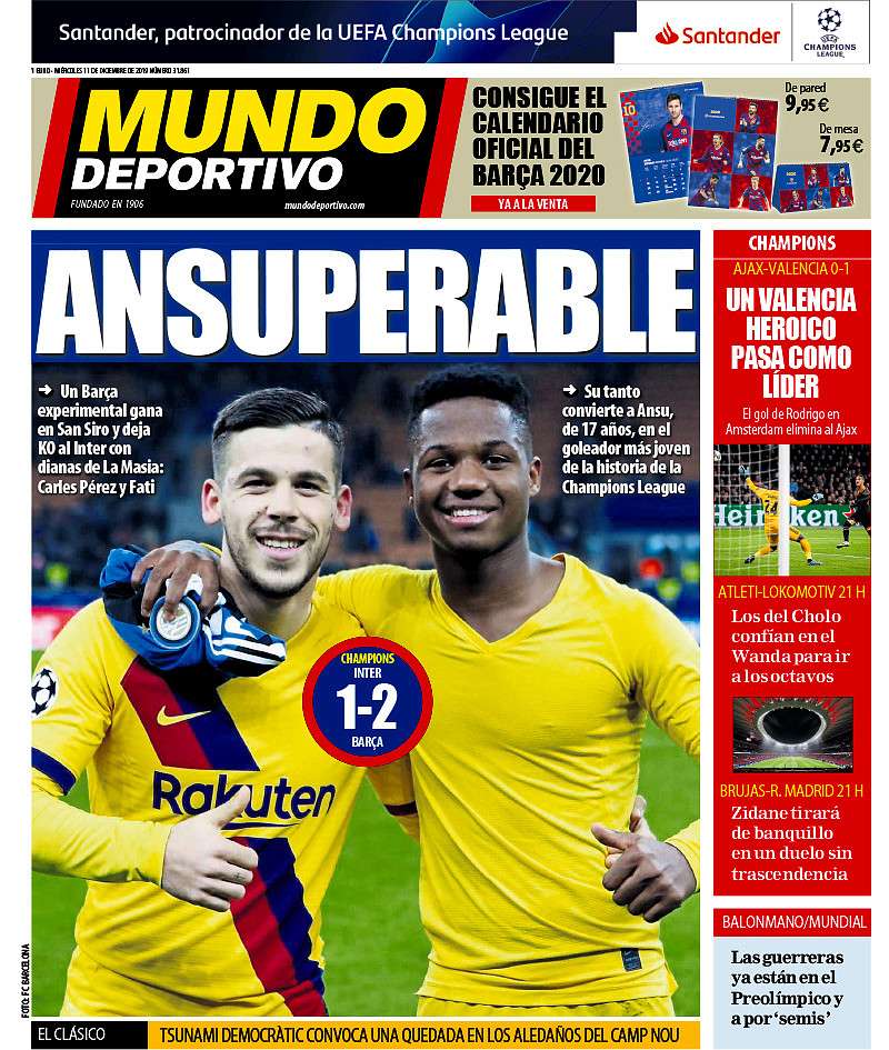 Les Unes des journaux sportifs en Espagne du 11 décembre 2019 BeSoccer