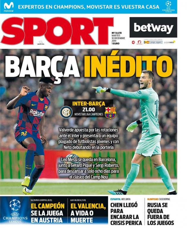 Les Unes des journaux sportifs d'Espagne du 10 décembre 2019  BeSoccer