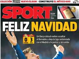 A capa do jornal 'Sport' de 24/12/2017. SPORT
