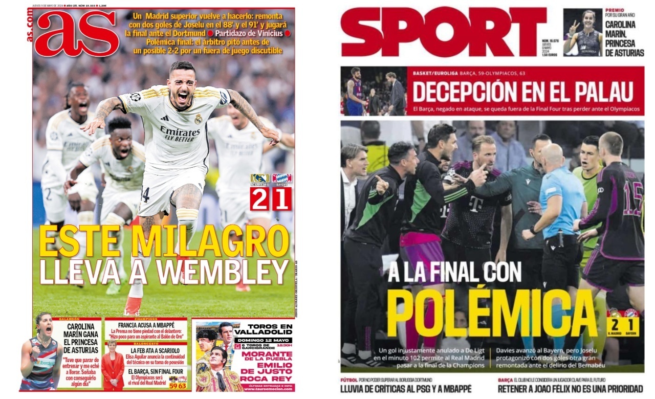 Las portadas de la prensa deportiva del 9-5-24