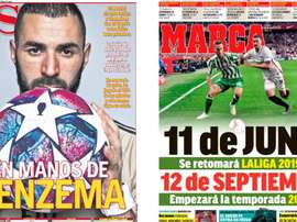 Les Unes des journaux sportifs en Espagne du 30 mai 2020. Marca/AS