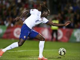 Portugal forward Eder kicks the ball during the UEFA EURO 2016 Qualifier, Group I football match Portugal vs Armenia at the Algarve Stadium in Faro on November 14, 2014