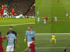 City reclama de pênalti e o Liverpool abre o placar. Capturas/DAZN_ES