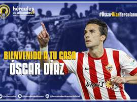 Óscar Díaz ayudará al Hércules a luchar por el ascenso a Segunda División. Twitter