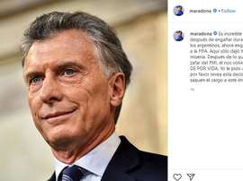 Maradona critica Macri outra vez. Instagram/maradona