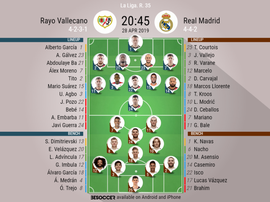 Rayo Vallecano v Real Madrid, La Liga 2018/19, 28/04/2019, matchday 35 - Official line-ups. BESOCCER