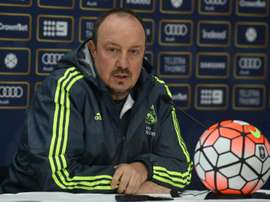 Real Madrid coach Rafa Benitez addresses a press conference at the conclusion of a team training session ahead of the International Champions Cup tournament in Melbourne on July 17, 2015.