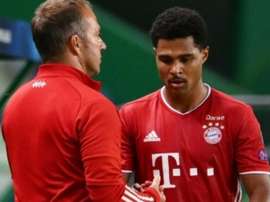 Bayern coach Hansi Flick (L) with Serge Gnabry. AFP