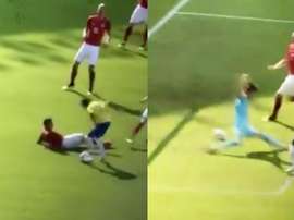 Neymar put an Austria defender on the floor. Captura