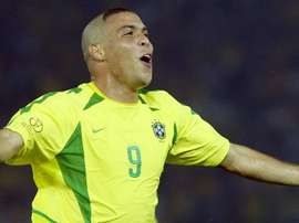Ronaldo Nazario celebrates scoring for Brazil. EFE