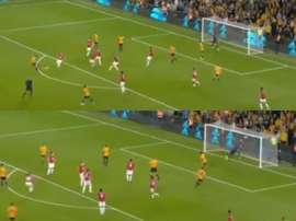 Ruben Neves scored a fantastic goal from outside the box to draw Wolves level. Captura/BTSports