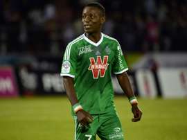 Saint-Etienne Ivorian forward Max Alain Gradel reacts during the French L1 football match in Annecy on May 16, 2015.