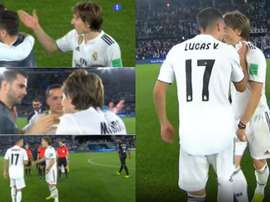 Lucas scherza con Modric. Capturas/TVE
