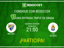 Imagen para el sorteo de una entrada para el Málaga-Las Palmas de la temporada 2019-20. BeSoccer
