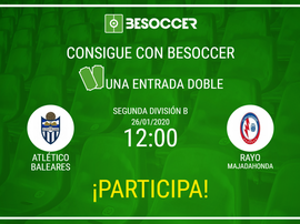 Consigue una entrada doble para el Atl. Baleares-Rayo Majadahonda. BeSoccer