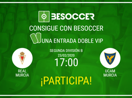 Consigue una entrada doble VIP para el Real Murcia-UCAM Murcia. BeSoccer