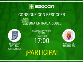 Consigue una entrada doble para el BeSoccer CD UMA Antequera-Móstoles. BeSoccer