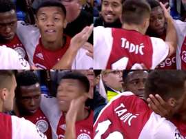 Quand Tadic colle une vilaine claque à Neres en pleine célébration. Captura/Twitter/Esp_Interativo