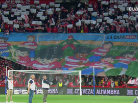 Le tifo Olive et Tom de Grenade en Coupe du Roi. Capture/Cuatro