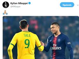Mbappé prega per Sala. Twitter @KMbappe