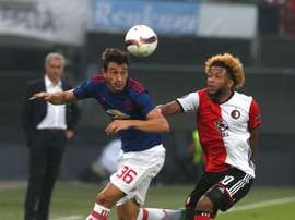 Vilhena (R) scored the all important goal to defeat United. ManUtd