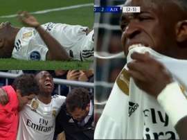 Vinicius se machuca e chora muito. Capturas/Movistar