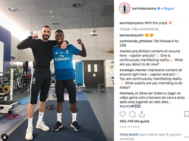 Vinicius e Benzema treinaram no ginásio. Instagram/KarimBenzema