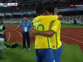 Wesley equalised for Brazil against England. Twitter/Eurosport