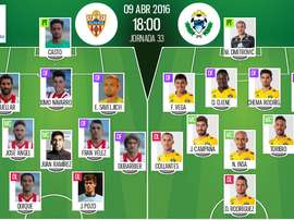 Ya tenemos las alineaciones del Almería-Alcorcón, partido correspondiente a la jornada 33 de la Liga Adelante. BeSoccer