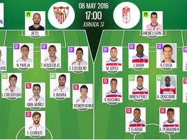 Ya tenemos las alineaciones del Sevilla-Granada, partido correspondiente a la jornada 37 de la Liga BBVA. BeSoccer