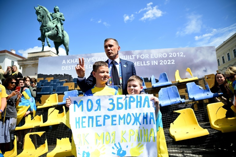 Shevchenko unveils war-damaged seating ahead of Ukraine's Euro opener