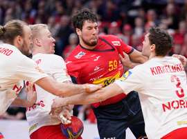 Daniel Dujshebaev, durante el partido ante Dinamarca. EFE/EPA/Liselotte Sabroe